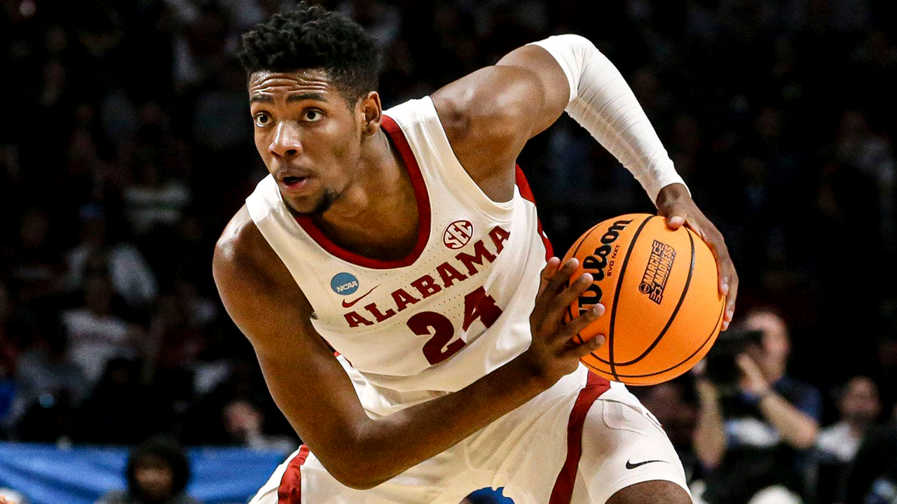 Alabama forward Brandon Miller looks to make a move against Maryland at Legacy Arena during the second round of the NCAA tournament March 18, 2023 in Birmingham, Alabama. Syndication Tuscaloosa News. Article by Brandon Dent