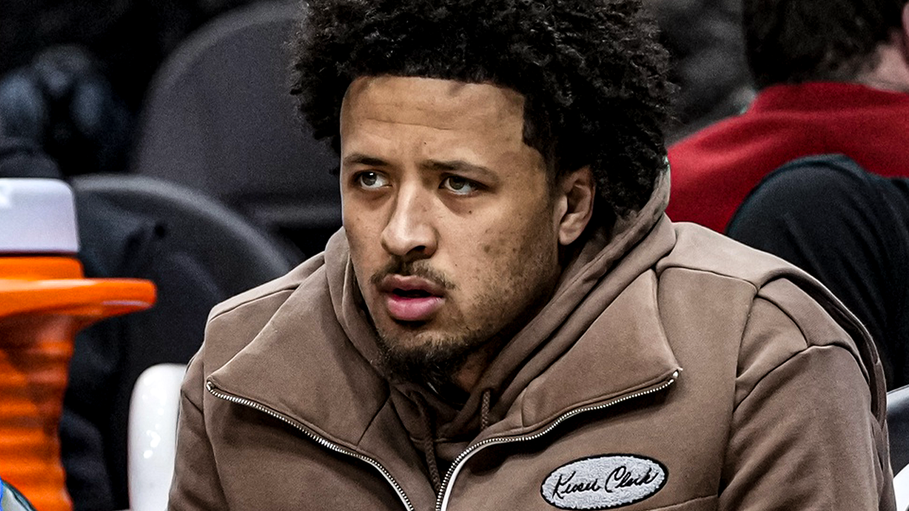 Mar 21, 2023; Atlanta, Georgia, USA; Detroit Pistons injured player guard Cade Cunningham (2) shown on the bench during the game against the Atlanta Hawks during the first half at State Farm Arena. Mandatory Credit: Dale Zanine-USA TODAY Sports. Article by Brandon Dent