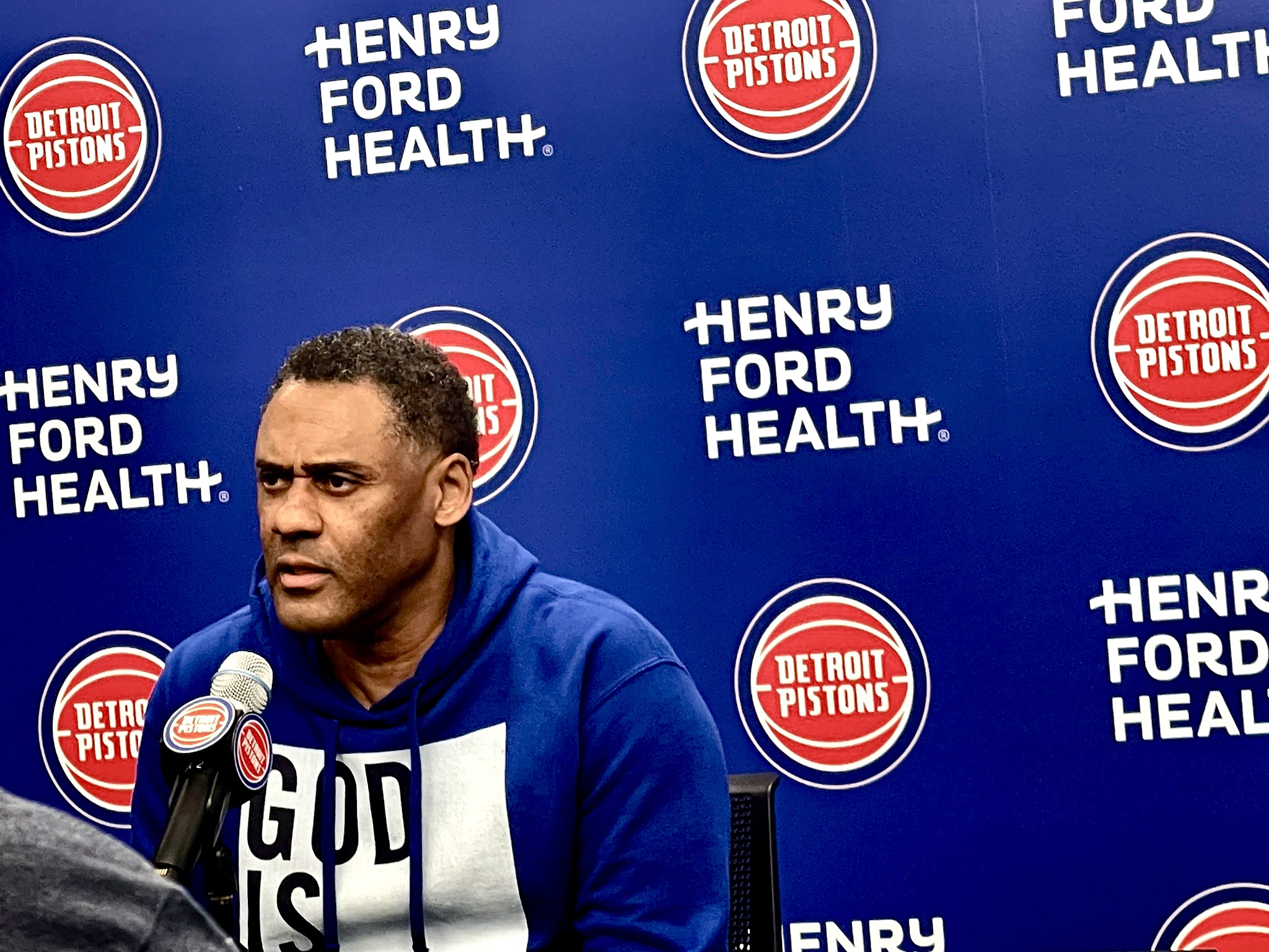 Troy Weaver at the Detroit Pistons Performance center for Pre-Draft Press Conference June 20th 2023. Photo Credit Brandon Dent | Woodward Sports Network